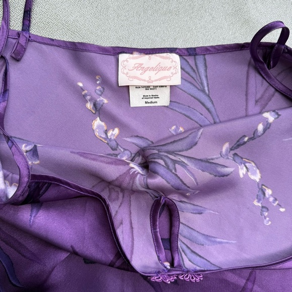 Vintage Angelique Lingerie Purple Floral Strap Polyester Mini Short Slip Dress M - Picture 8 of 9